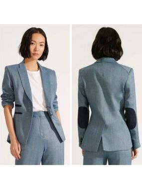 Veronica Beard Martel Dickey Blazer Hudson Blue Linen Blend Herringbone size 22